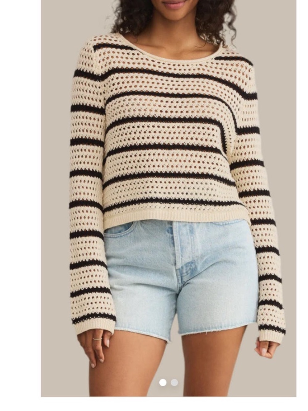 NWOT Z Supply Cream & Black Open-Knit Striped Crew Sweater